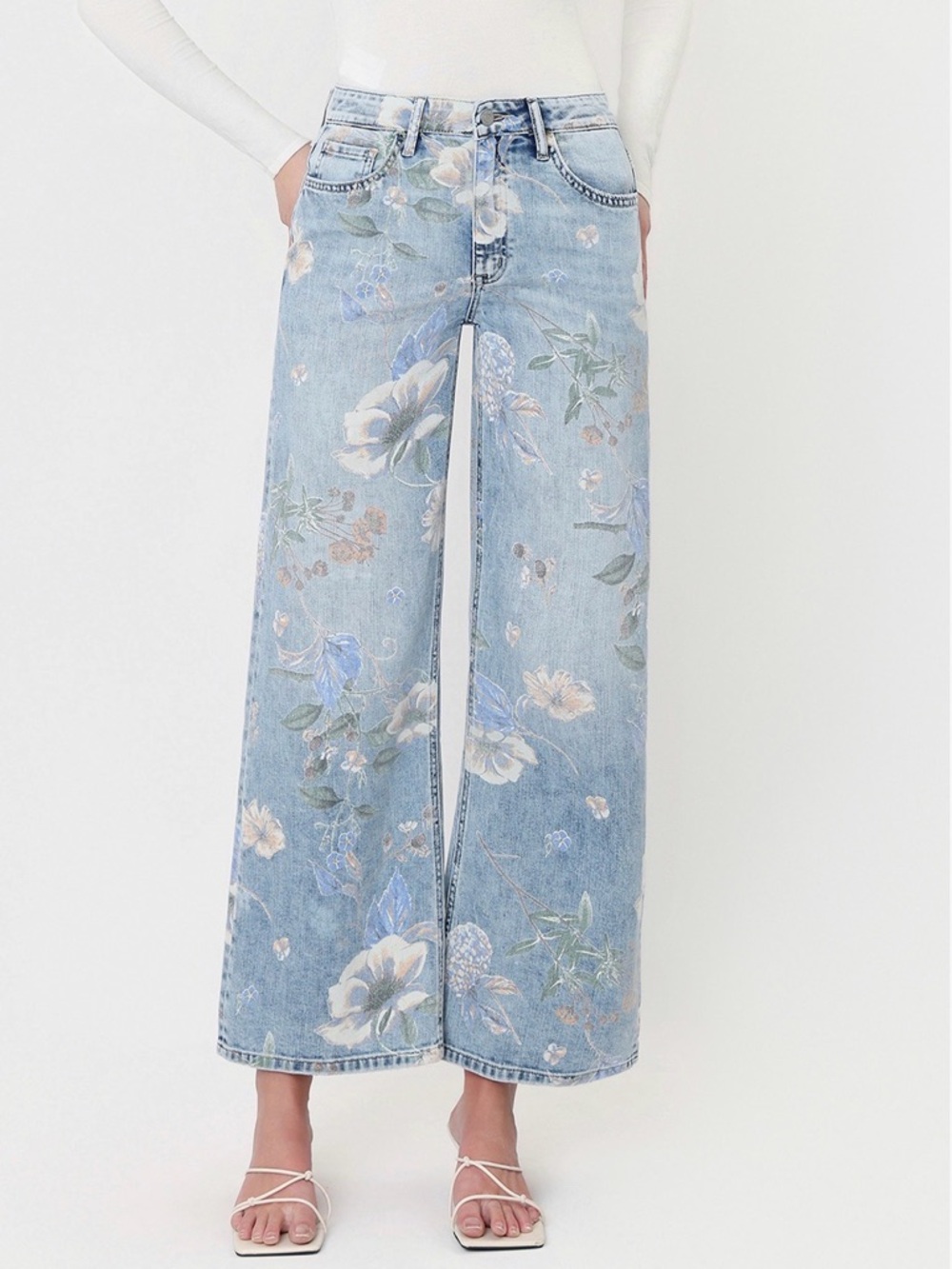 Flying Monkey Light Blue Floral Wide-Leg Jeans - Picture 2 of 6